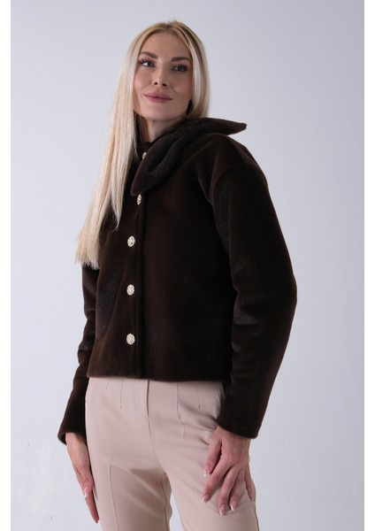 Kahve Omuz Fiyonk Detaylı Düğme Kapamalı Kaşe Ceket 41630060.05 fiyatları