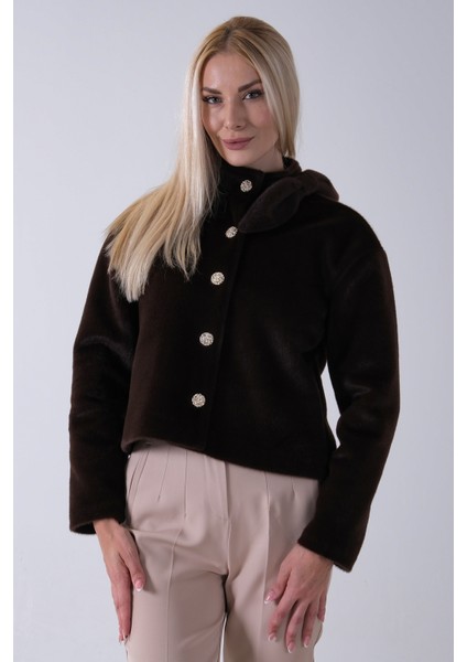 Kahve Omuz Fiyonk Detaylı Düğme Kapamalı Kaşe Ceket 41630060.05 modelleri