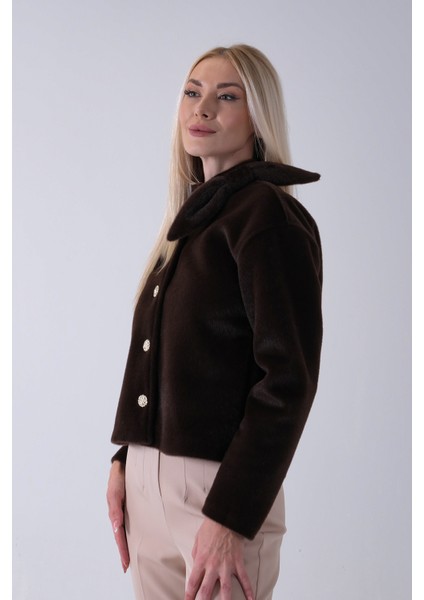 Kahve Omuz Fiyonk Detaylı Düğme Kapamalı Kaşe Ceket 41630060.05 fırsatları