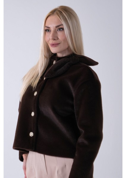 Kahve Omuz Fiyonk Detaylı Düğme Kapamalı Kaşe Ceket 41630060.05 indirimleri