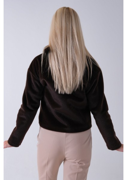 Kahve Omuz Fiyonk Detaylı Düğme Kapamalı Kaşe Ceket 41630060.05