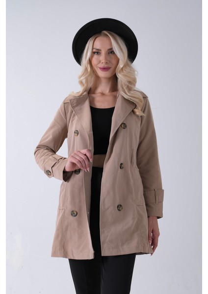 Vizon Bilek ve Omuz Apolet Detaylı Kemerli Düğme Kapamalı Trenç 4200829.34