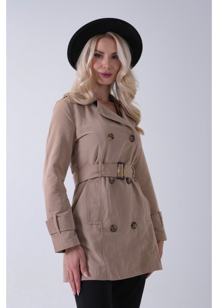 Vizon Bilek ve Omuz Apolet Detaylı Kemerli Düğme Kapamalı Trenç 4200829.34