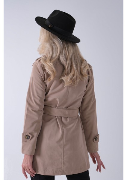 Vizon Bilek ve Omuz Apolet Detaylı Kemerli Düğme Kapamalı Trenç 4200829.34