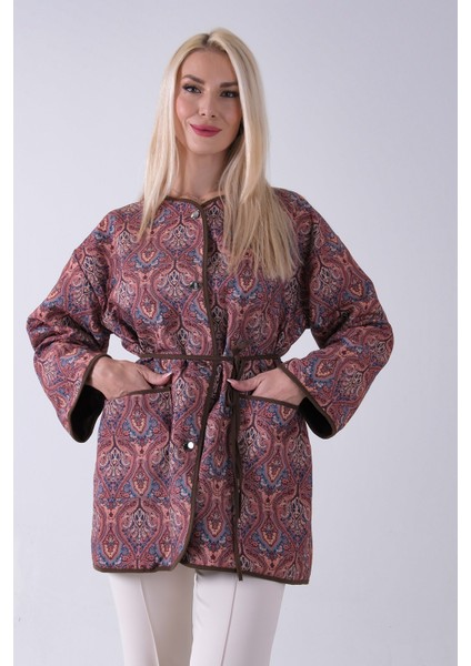 Kahve Astarlı Biye Detaylı Cepli Kapitone Ceket 31050766.05