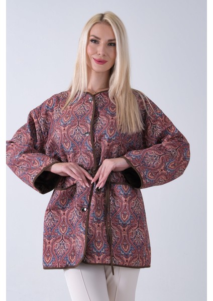 Kahve Astarlı Biye Detaylı Cepli Kapitone Ceket 31050766.05