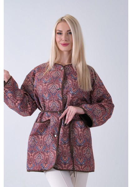 Kahve Astarlı Biye Detaylı Cepli Kapitone Ceket 31050766.05