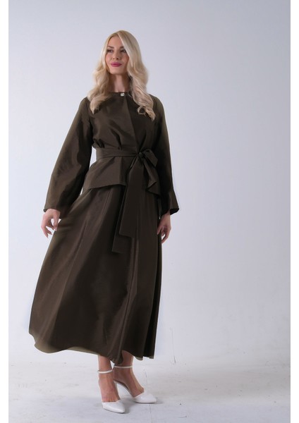 Haki Önü Tek Düğmeli Kuşaklı Etek Ceket 31040701.23 fırsatları