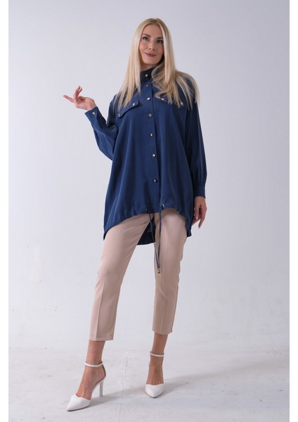 Lacivert Hakim Yaka Cep Kapak Detaylı Etek Ucu Ipli Tunik 3972106.02 fiyatları