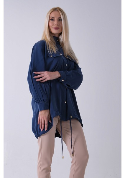 Lacivert Hakim Yaka Cep Kapak Detaylı Etek Ucu Ipli Tunik 3972106.02 modelleri