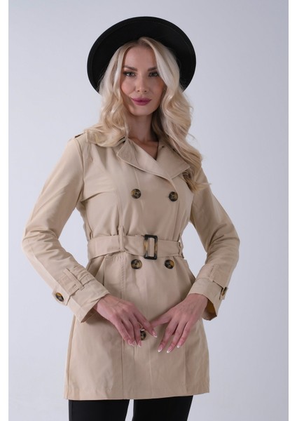 Bej Bilek ve Omuz Apolet Detaylı Kemerli Düğme Kapamalı Trenç 4200829.55 fiyatları