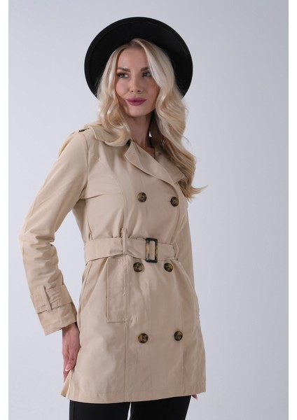 Bej Bilek ve Omuz Apolet Detaylı Kemerli Düğme Kapamalı Trenç 4200829.55 modelleri