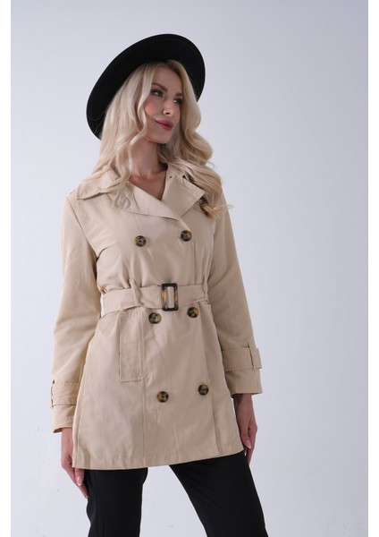 Bej Bilek ve Omuz Apolet Detaylı Kemerli Düğme Kapamalı Trenç 4200829.55 fırsatları