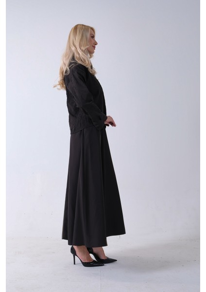 Siyah Fermuar Kapamalı Ceket Üzeri Desenli Etekli Takım 4577259.01 indirimleri