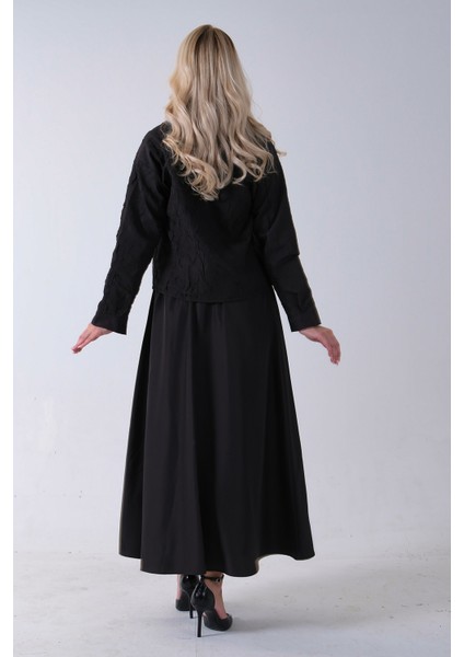 Siyah Fermuar Kapamalı Ceket Üzeri Desenli Etekli Takım 4577259.01