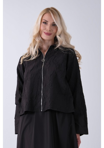 Siyah Fermuar Kapamalı Ceket Üzeri Desenli Etekli Takım 4577259.01