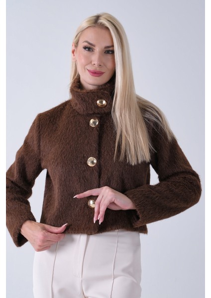 Kahve Yarım Balıkçı Yaka 4 Düğmeli Kaşe Yün Ceket 5307121.05