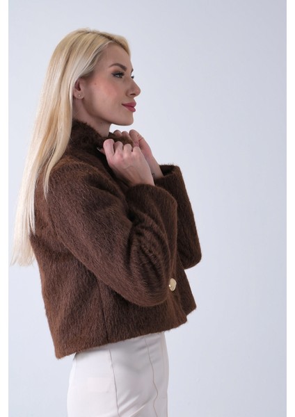 Kahve Yarım Balıkçı Yaka 4 Düğmeli Kaşe Yün Ceket 5307121.05 fırsatları