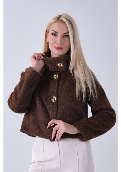 Kahve Yarım Balıkçı Yaka 4 Düğmeli Kaşe Yün Ceket 5307121.05