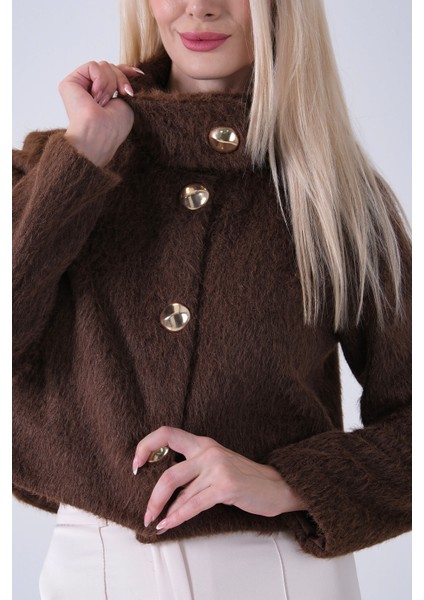 Kahve Yarım Balıkçı Yaka 4 Düğmeli Kaşe Yün Ceket 5307121.05