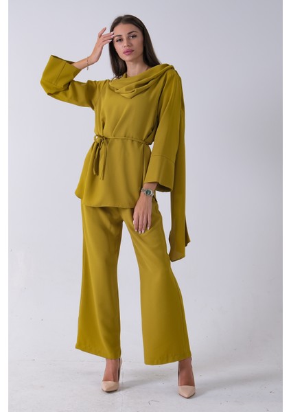 Fıstık Şal Yaka Üzeri Broş Detaylı Pantolonlu Takım 4592270.22 fırsatları