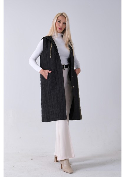 Siyah Zincir Detaylı Fleto Cepli Kapitone Yelek 31070195.01 fiyatları