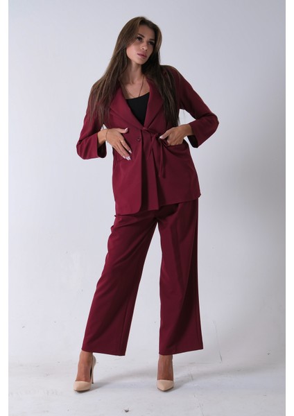 Bordo Çift Cep Yandan Bağlamalı Ceket Pantolonlu Takım 4592259.04 fiyatları