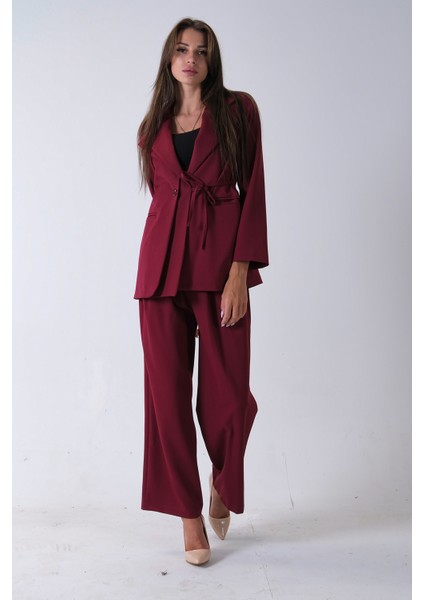 Bordo Çift Cep Yandan Bağlamalı Ceket Pantolonlu Takım 4592259.04 fırsatları