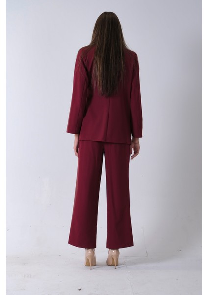 Bordo Çift Cep Yandan Bağlamalı Ceket Pantolonlu Takım 4592259.04