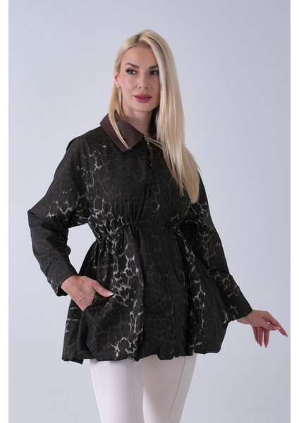 Kahve Yaka Garnili Leopar Desenli Beli Lastikli Trenç 5309347.05 fırsatları