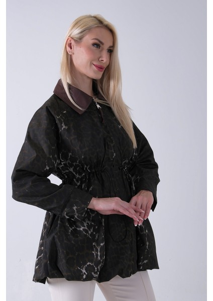 Kahve Yaka Garnili Leopar Desenli Beli Lastikli Trenç 5309347.05 indirimleri