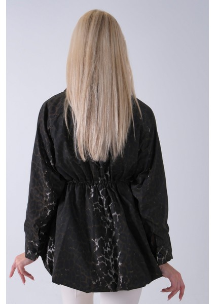 Kahve Yaka Garnili Leopar Desenli Beli Lastikli Trenç 5309347.05