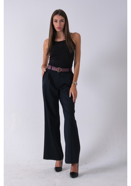 Lacivert Kemerli Cepli Bol Paça Pantolon 03030190.02