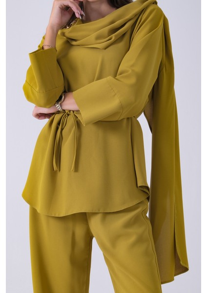 Fıstık Şal Yaka Üzeri Broş Detaylı Pantolonlu Takım 4592270.22