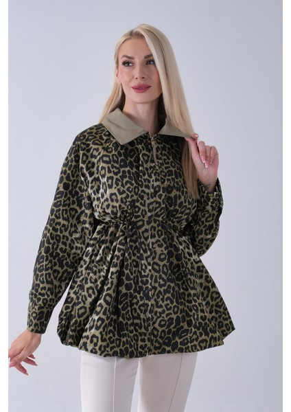 Haki Yaka Garnili Leopar Desenli Beli Lastikli Trenç 5309347.23 fiyatları