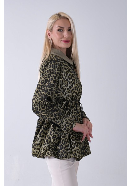 Haki Yaka Garnili Leopar Desenli Beli Lastikli Trenç 5309347.23 fırsatları