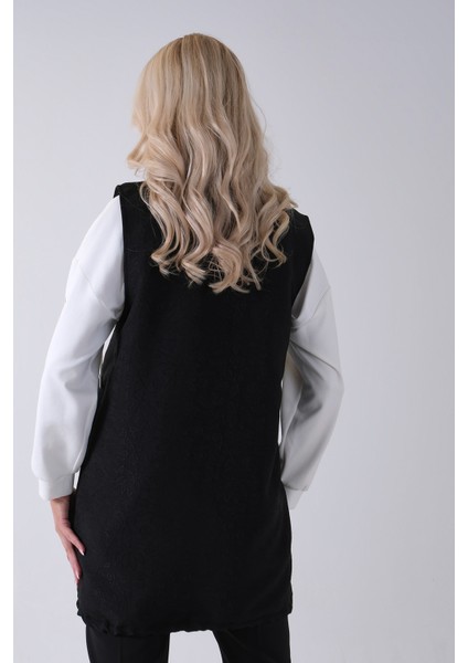 Siyah Tunik Kolu Çiçek Desenli Yelekli 2'li Takım 940120274.01