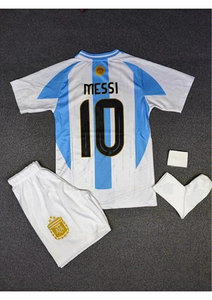 Arjantin Messi Dünya Kupası 2025 Yeni Sezon Çocuk Futbol Forması Şort Çorap Bileklik Hediyelii