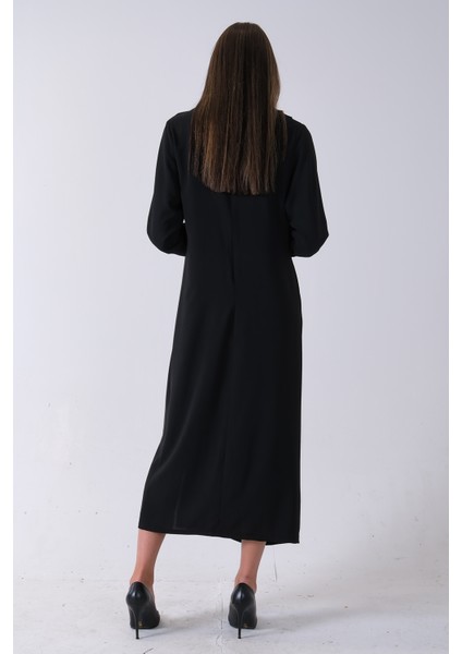 Siyah Omuz ve Beli Pileli Toka Detaylı Elbise 3975478.01 indirimleri