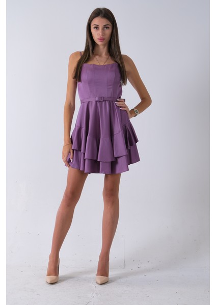 Lavanta Ip Askılı Bel Kemer Bağlamalı Mini Boy Abiye 0802004.333