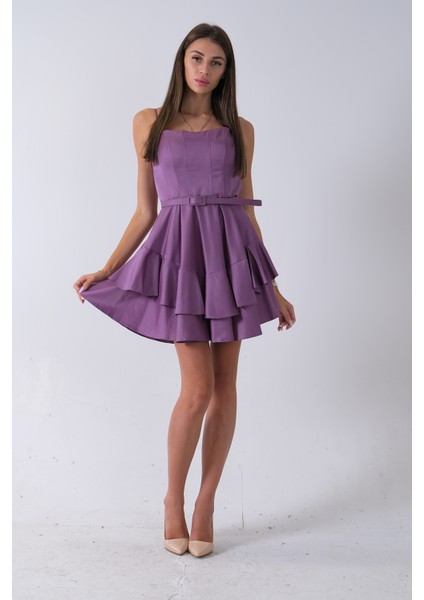 Lavanta Ip Askılı Bel Kemer Bağlamalı Mini Boy Abiye 0802004.333 modelleri