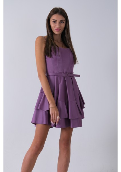 Lavanta Ip Askılı Bel Kemer Bağlamalı Mini Boy Abiye 0802004.333