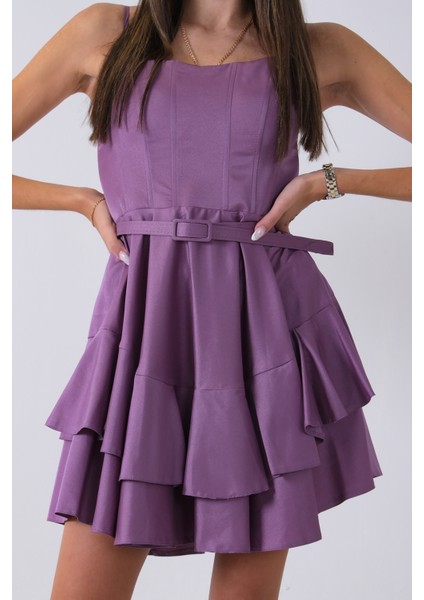 Lavanta Ip Askılı Bel Kemer Bağlamalı Mini Boy Abiye 0802004.333