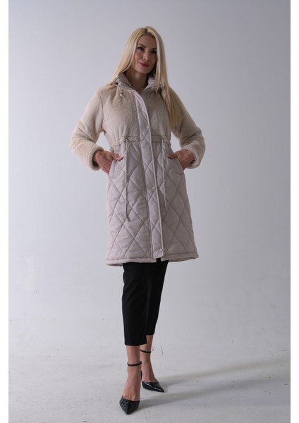 Taş Yarım Peluş Detaylı Belden Sıktırmalı Kapüşonlu Baklava Desen Mont 44520211.50 fiyatları