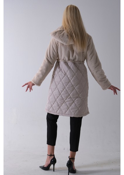 Taş Yarım Peluş Detaylı Belden Sıktırmalı Kapüşonlu Baklava Desen Mont 44520211.50 fırsatları