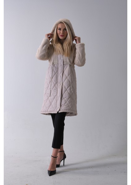 Taş Yarım Peluş Detaylı Belden Sıktırmalı Kapüşonlu Baklava Desen Mont 44520211.50 indirimleri