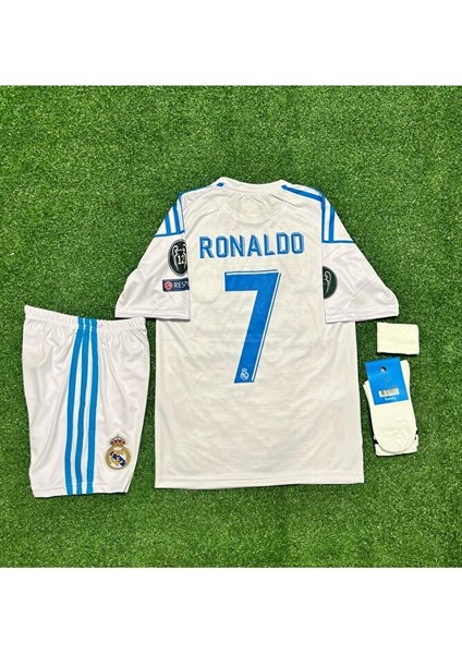Cristiano Ronaldo Real Madrid 2018 Finali Çocuk Forması Şort Çorap Bileklik 4'lü Set modelleri