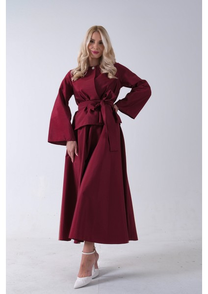 Bordo Önü Tek Düğmeli Kuşaklı Etek Ceket 31040701.04 fiyatları