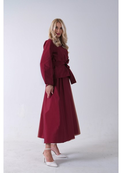 Bordo Önü Tek Düğmeli Kuşaklı Etek Ceket 31040701.04 fırsatları