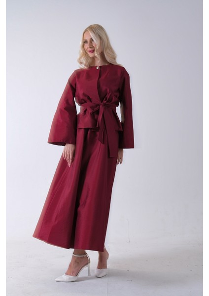 Bordo Önü Tek Düğmeli Kuşaklı Etek Ceket 31040701.04 indirimleri